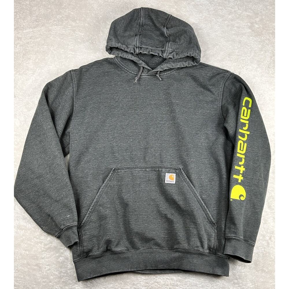 Carhartt Hoodie Mens Medium Gray Original Fit Logo Sleeve Sweatshirt K288-026